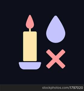 Extinguish candle without water RGB color manual label icon for dark theme. Isolated vector illustration on night mode background. Simple filled line drawing on black for product use instructions. Extinguish candle without water RGB color manual label icon for dark theme