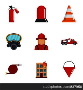 Extinguish fire icons set. Cartoon set of 9 extinguish fire vector icons for web isolated on white background. Extinguish fire icons set, cartoon style