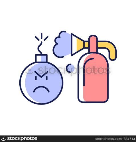 Extinguishing emotions RGB color icon. Suppressing feelings and emotions that you experience. Self control skills. Critical thinking. Isolated vector illustration. Simple filled line drawing. Extinguishing emotions RGB color icon