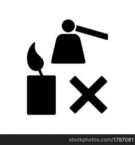 Extinguishing flickering candle black glyph manual label icon. Prevent rapid burning. Avoiding smoke, soots. Silhouette symbol on white space. Vector isolated illustration for product use instructions. Extinguishing flickering candle black glyph manual label icon