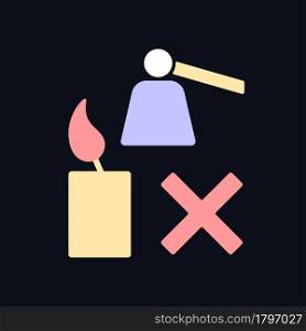 Extinguishing flickering candle RGB color manual label icon for dark theme. Isolated vector illustration on night mode background. Simple filled line drawing on black for product use instructions. Extinguishing flickering candle RGB color manual label icon for dark theme