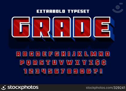 Extrabold 3d display font design, alphabet, letters and numbers. Swatch color control. Extrabold 3d display font design, alphabet, letters and numbers