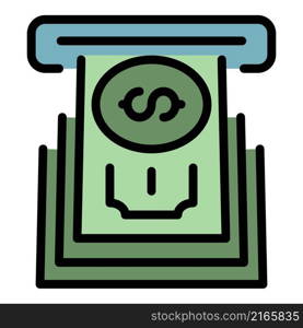 Extract cash money icon. Outline extract cash money vector icon color flat isolated. Extract cash money icon color outline vector