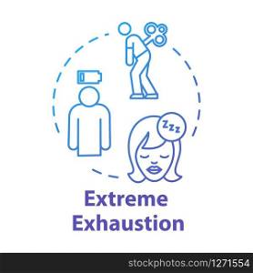 Extreme exhaustion concept icon. Lack of energy. Overwork and burnout. Cold symptom. Chronic weakness. Fatigue idea thin line illustration. Vector isolated outline RGB color drawing