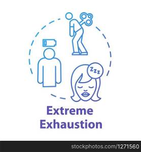 Extreme exhaustion concept icon. Woman without energy. Overwork and burnout. Cold symptom. Chronic weakness. Fatigue idea thin line illustration. Vector isolated outline RGB color drawing