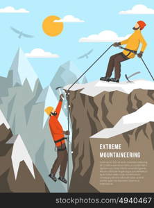 Extreme Mountaineering Illustration. Color flat illustration depicting extreme mountaineering vector illustration
