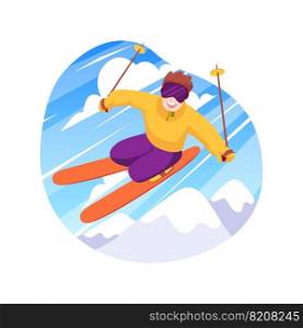 Extreme skiing isolated cartoon vector illustration. Young teenager in special equipment enjoying skiing, extreme winter sport, active lifestyle and adventures, making jump vector cartoon.. Extreme skiing isolated cartoon vector illustration.