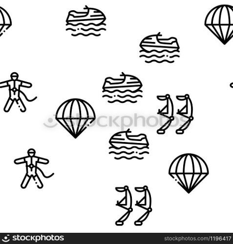 Extreme Sport Activity Seamless Pattern Vector Thin Line. Illustrations. Extreme Sport Activity Seamless Pattern Vector