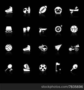 Extreme sport icons with reflect on black background, stock vector