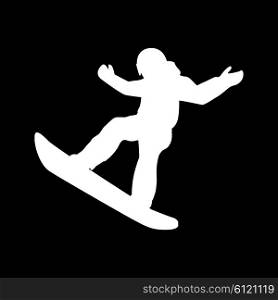 Extreme sport snowboard design. Snow and snowboard jump, snowboard isolated, surfing and winter, cold and mountain, speed board, season snowboarding, snowboarder illustration. White on black