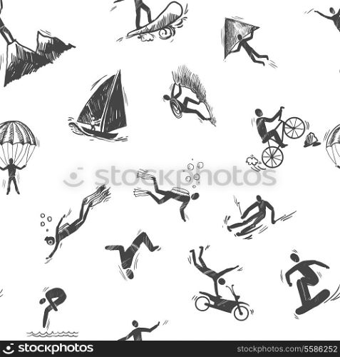 Extreme sports icon sketch seamless pattern of snorkeling surfing climbing vector illustration.
