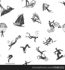 Extreme sports icon sketch seamless pattern of snorkeling surfing climbing vector illustration.