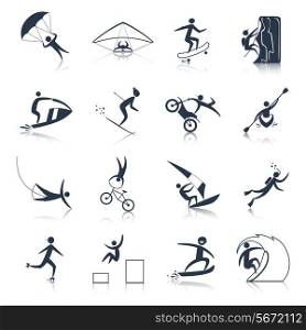 Extreme sports icons black set of outdoor adventure activity isolated vector illustration