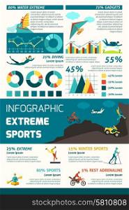 Extreme sports infographics set with adrenaline adventure symbols and charts vector illustration. Extreme Sports Infographics