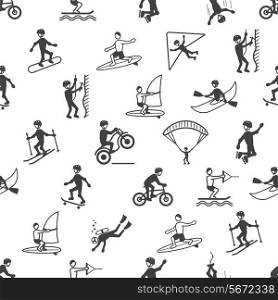 Extreme sports seamless pattern of diving climbing sailing people vector illustration