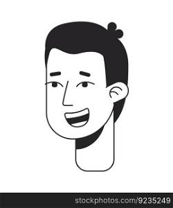 Extremely overjoyed young man monochrome flat linear character head. Excited man raising brows. Editable outline hand drawn human face icon. 2D cartoon spot vector avatar illustration for animation. Extremely overjoyed young man monochrome flat linear character head
