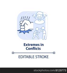 Extremes in conflicts light blue concept icon. Feature of dysfunctional families abstract idea thin line illustration. Isolated outline drawing. Editable stroke. Arial, Myriad Pro-Bold fonts used. Extremes in conflicts light blue concept icon