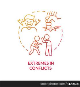 Extremes in conflicts red gradient concept icon. Toxic relationship. Feature of dysfunctional families abstract idea thin line illustration. Isolated outline drawing. Myriad Pro-Bold font used. Extremes in conflicts red gradient concept icon