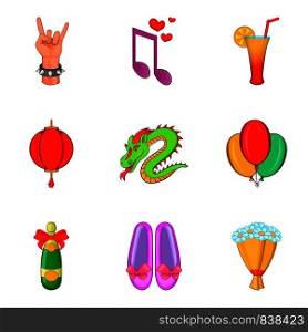 Exultancy icons set. Cartoon set of 9 exultancy vector icons for web isolated on white background. Exultancy icons set, cartoon style