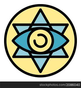 Eye alchemy emblem icon. Outline eye alchemy emblem vector icon color flat isolated. Eye alchemy emblem icon color outline vector