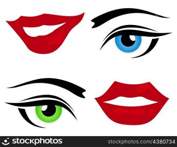 Eye and a lip. Set of icons of a lip and eye. A vector illustration