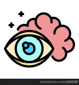 Eye and brain icon. Outline eye and brain vector icon color flat isolated. Eye and brain icon color outline vector