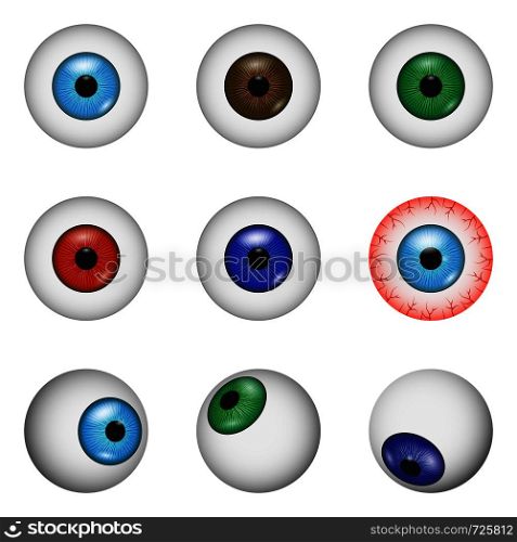 Eye ball anatomy mockup set. Realistic illustration of 9 eye ball anatomy mockups for web. Eye ball anatomy mockup set, realistic style