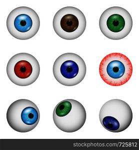 Eye ball anatomy mockup set. Realistic illustration of 9 eye ball anatomy mockups for web. Eye ball anatomy mockup set, realistic style