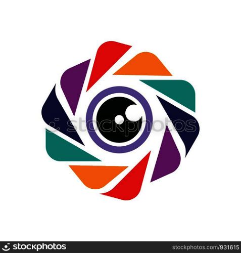 eye camera colorful digital logo. Logos, symbols, icons or marks related to visual media. Eye vector. Camera lens logo design.