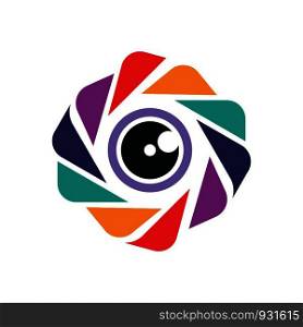 eye camera colorful digital logo. Logos, symbols, icons or marks related to visual media. Eye vector. Camera lens logo design.