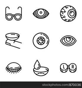 Eye care icon set. Outline set of 9 eye care vector icons for web design isolated on white background. Eye care icon set, outline style