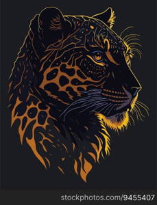 Eye-Catching Leopard Head Silhouette on Black Background: 3D Vector Art in Watercolor Style