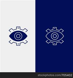 Eye, Creative, Production, Business, Creative, Modern, Production Line and Glyph Solid icon Blue banner Line and Glyph Solid icon Blue banner