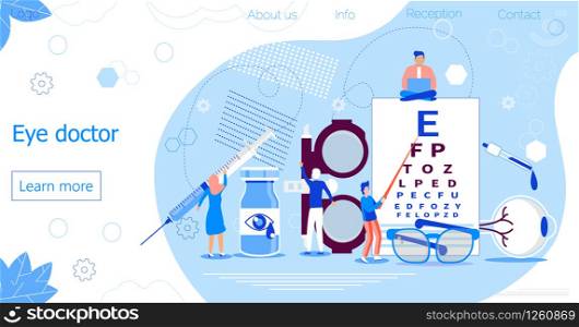 Eye doctor concept for health care banner. Glaucoma treatment concept vector. Medical ophthalmologist eyesight check up with tiny people. It can be used for flyer, card, web, landing page.. Eye doctor concept for health care banner. Glaucoma treatment concept vector. Medical ophthalmologist eyesight check up with tiny people. It can be used for flyer, card, web