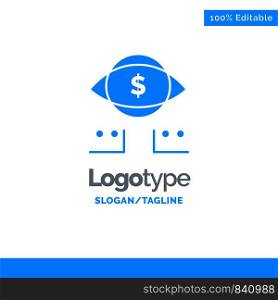 Eye, Dollar, Marketing, Digital Blue Solid Logo Template. Place for Tagline