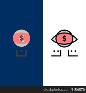 Eye, Dollar, Marketing, Digital Icons. Flat and Line Filled Icon Set Vector Blue Background
