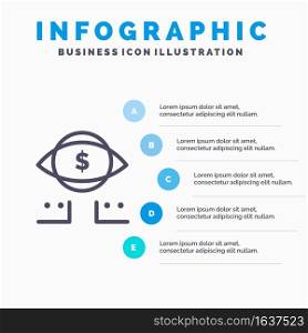 Eye, Dollar, Marketing, Digital Line icon with 5 steps presentation infographics Background