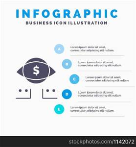 Eye, Dollar, Marketing, Digital Solid Icon Infographics 5 Steps Presentation Background