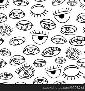 eye doodle seamless pattern background. Eyes doodle seamless pattern background black and white