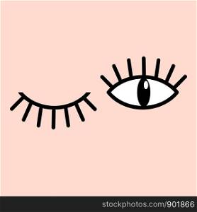 Eye doodles hand drawing. Open and winking eyes. Stock vector illustration