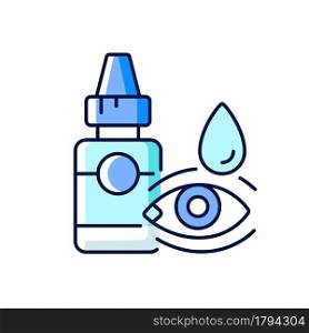 Eye drops RGB color icon. Relieving dryness and redness. Eye problems treatment. Reduce allergy symptom. Treat viral infection. Isolated vector illustration. Simple filled line drawing. Eye drops RGB color icon