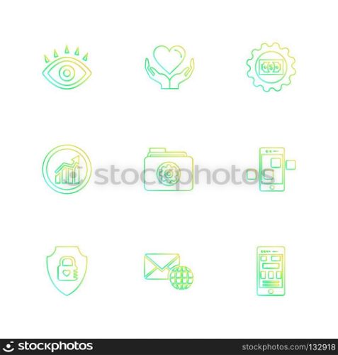eye , heart , gear , graph , folder , mobile , sheild , message , icon, vector, design,  flat,  collection, style, creative,  icons