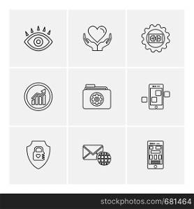 eye , heart , gear , graph , folder , mobile , sheild , message , icon, vector, design, flat, collection, style, creative, icons