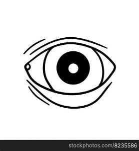 Eye. Human organ of vision. View and look. Eyelid and eyeball. See and watch. Black and white Sketch cartoon illustration isolated on white. Eye. Human organ of vision. View and look.