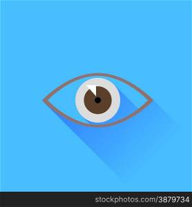Eye Icon Isolated on Blue Background. Long Shadow.. Eye Icon
