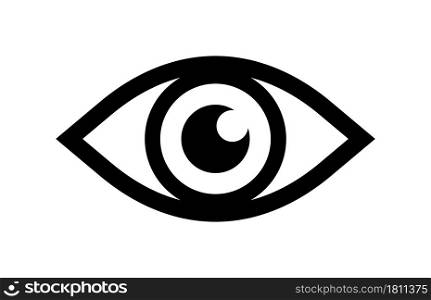 Eye icon. Pictogram of view, optical eyesight and anatomy. Symbol of eyeball, vision, science and web. Logo of human eye for website and search. Simple silhouette isolated on white background. Vector.. Eye icon. Pictogram of view, optical eyesight and anatomy. Symbol of eyeball, vision, science and web. Logo of human eye for website and search. Simple silhouette isolated on white background. Vector