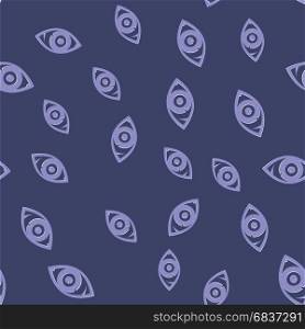 Eye Icon Seamless Pattern on Blue Background. Eye Icon Seamless Pattern