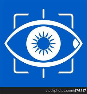 Eye icon white isolated on blue background vector illustration. Eye icon white