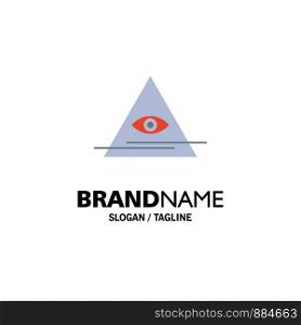 Eye, Illuminati, Pyramid, Triangle Business Logo Template. Flat Color