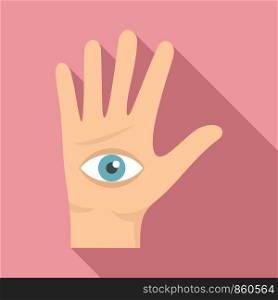 Eye in hand icon. Flat illustration of eye in hand vector icon for web design. Eye in hand icon, flat style